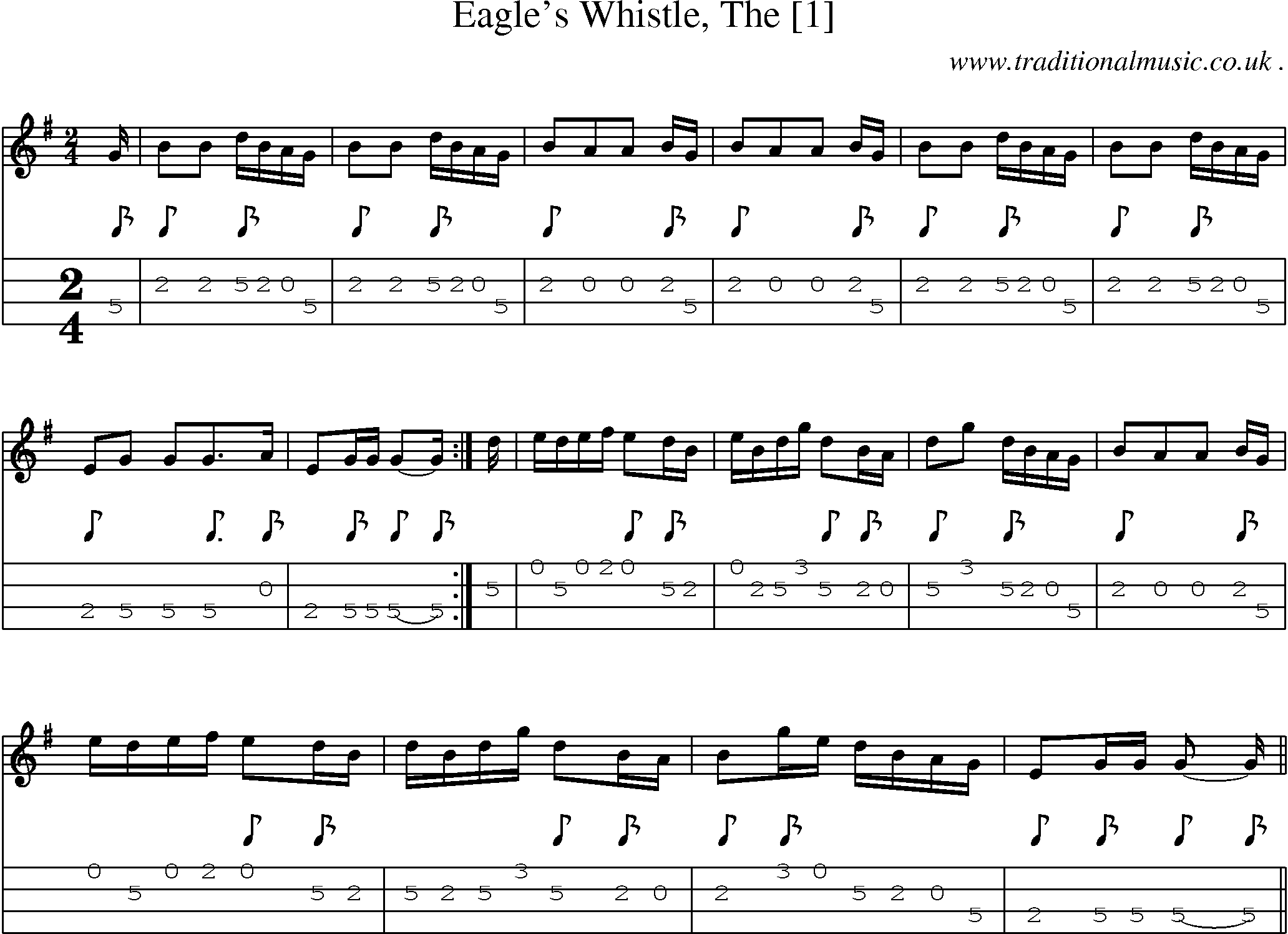 Sheet-music  score, Chords and Mandolin Tabs for Eagles Whistle The [1]